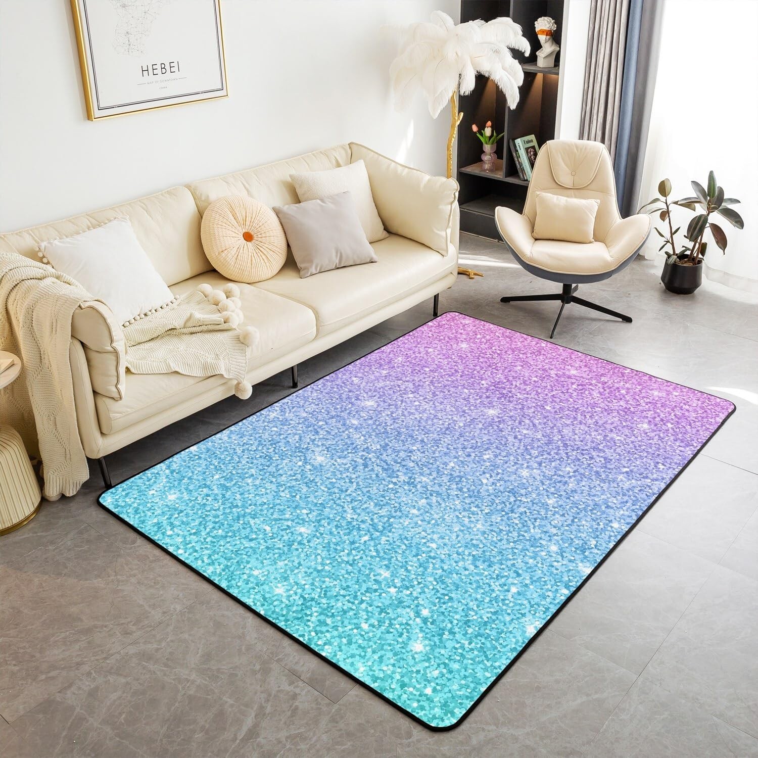 Colorful Glitter Area Rug 3×5 for Living Room Bedside, Girly Turquoise Teal B…