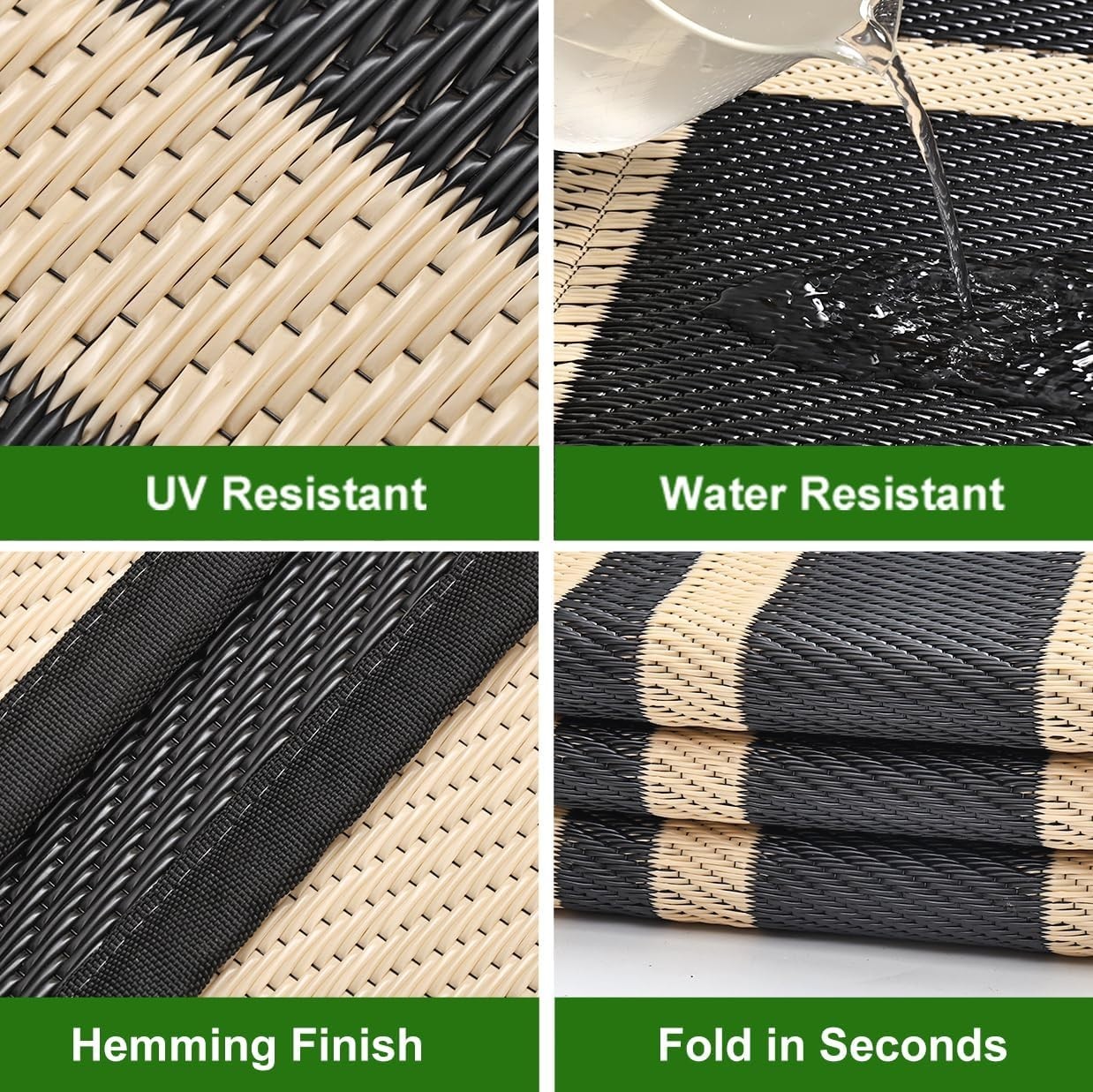 Stylish Black & Beige 6×9 Outdoor Rug – Waterproof, Reversible & Easy to Clean