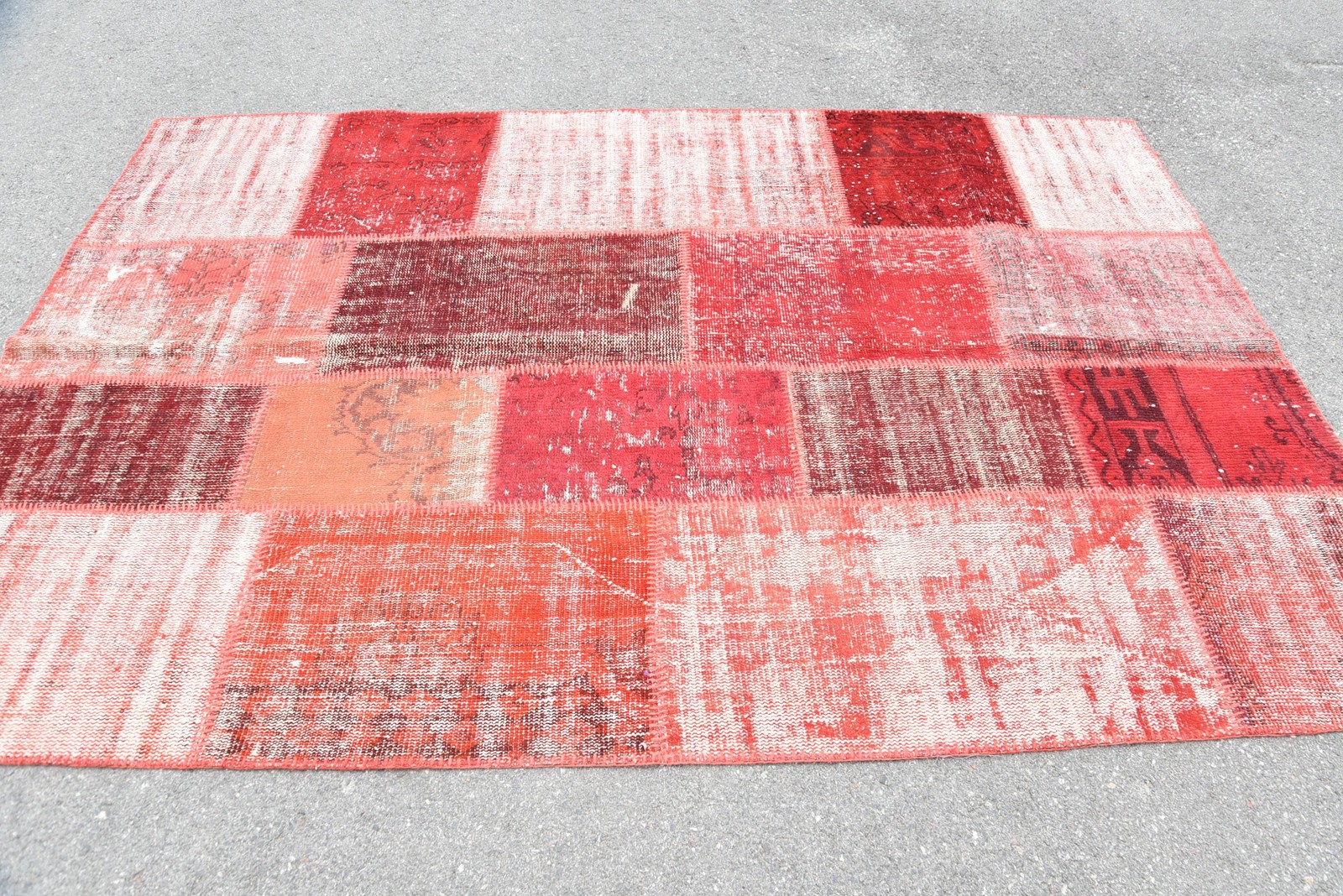 Turkish Large Rug, 5,2×8 ft Vintage Rug, Red Patchwork Wool Rug