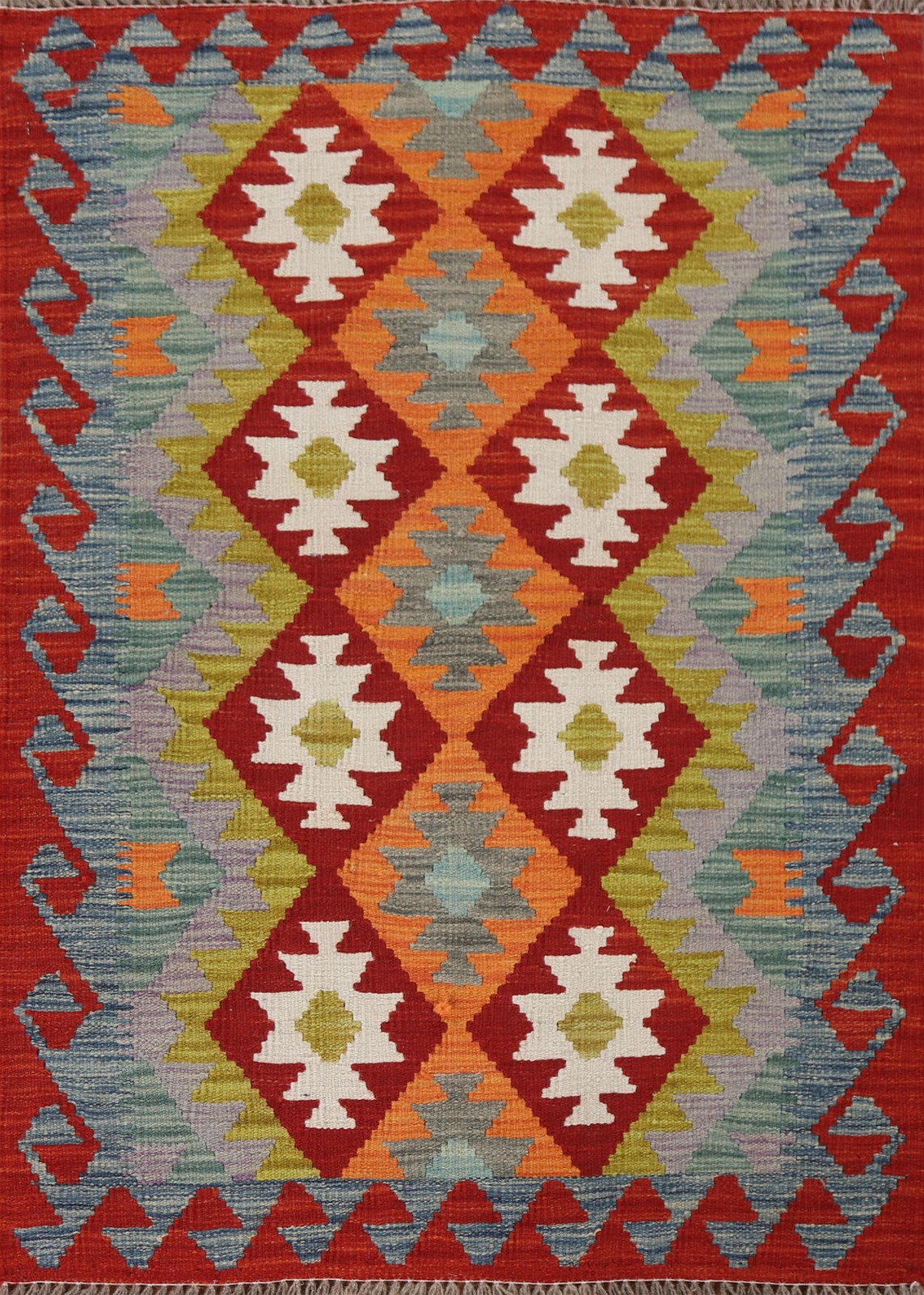 South Western Kilim Accent Rug 3×4 Ft Reversible Flat-Weave Oriental Wool Carpet