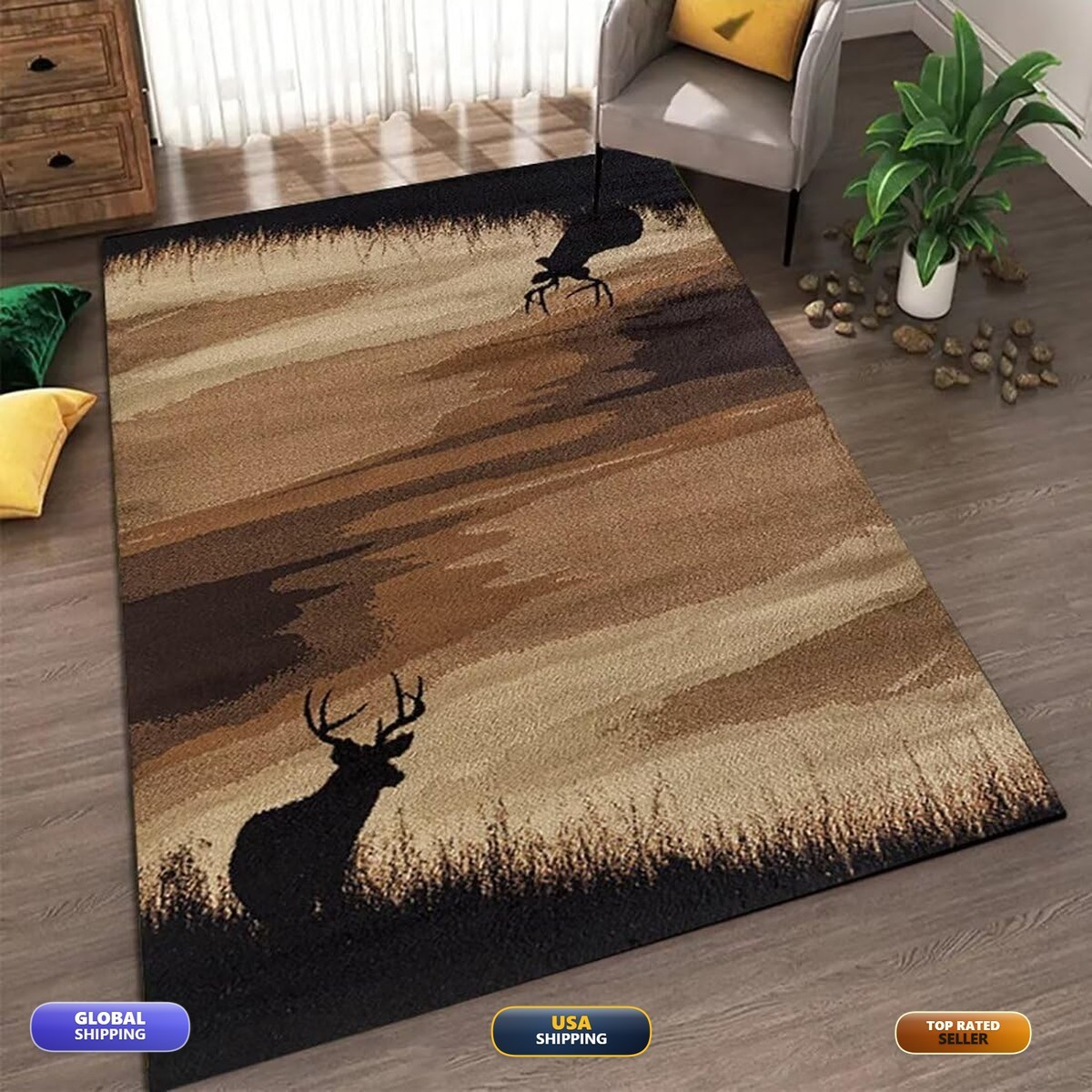 Qmkmyy Black Deer Shadow Abstract Rugs Living Room Bedroom Artistic Gradient