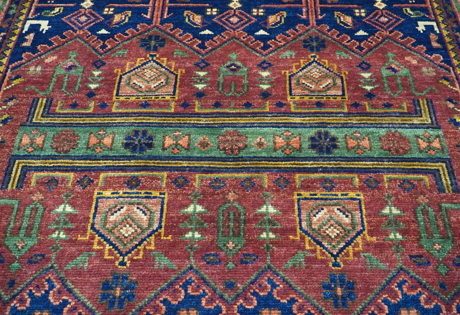 Multi-Size Handmade Antique Red Navy-Blue Tribal Area Rug | Customizable Carpet