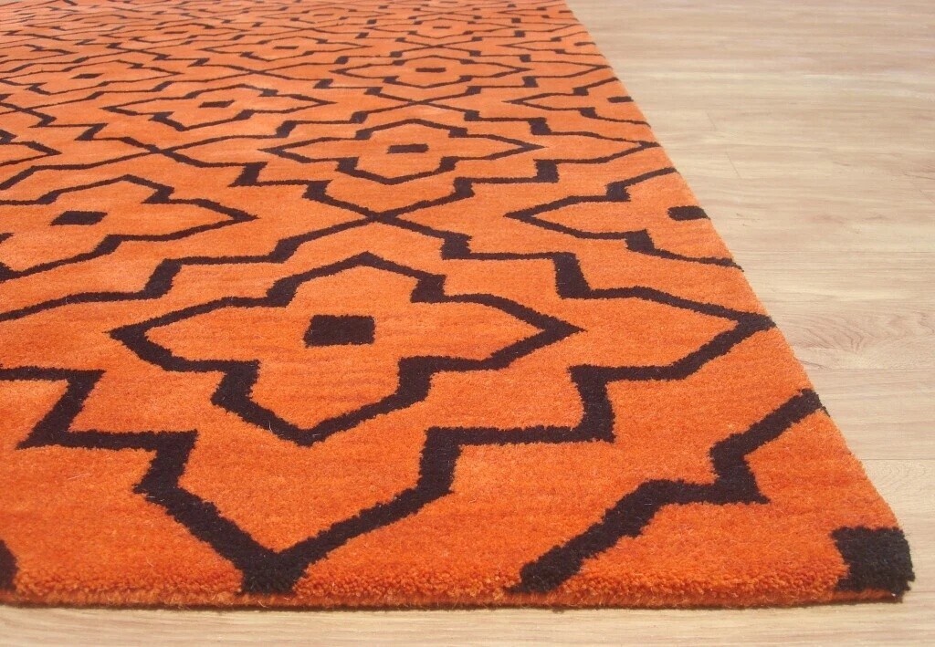 Stark Lilly Tile Modern Orange Black Hand-Tufted 100% Wool Soft Area Rug Carpet