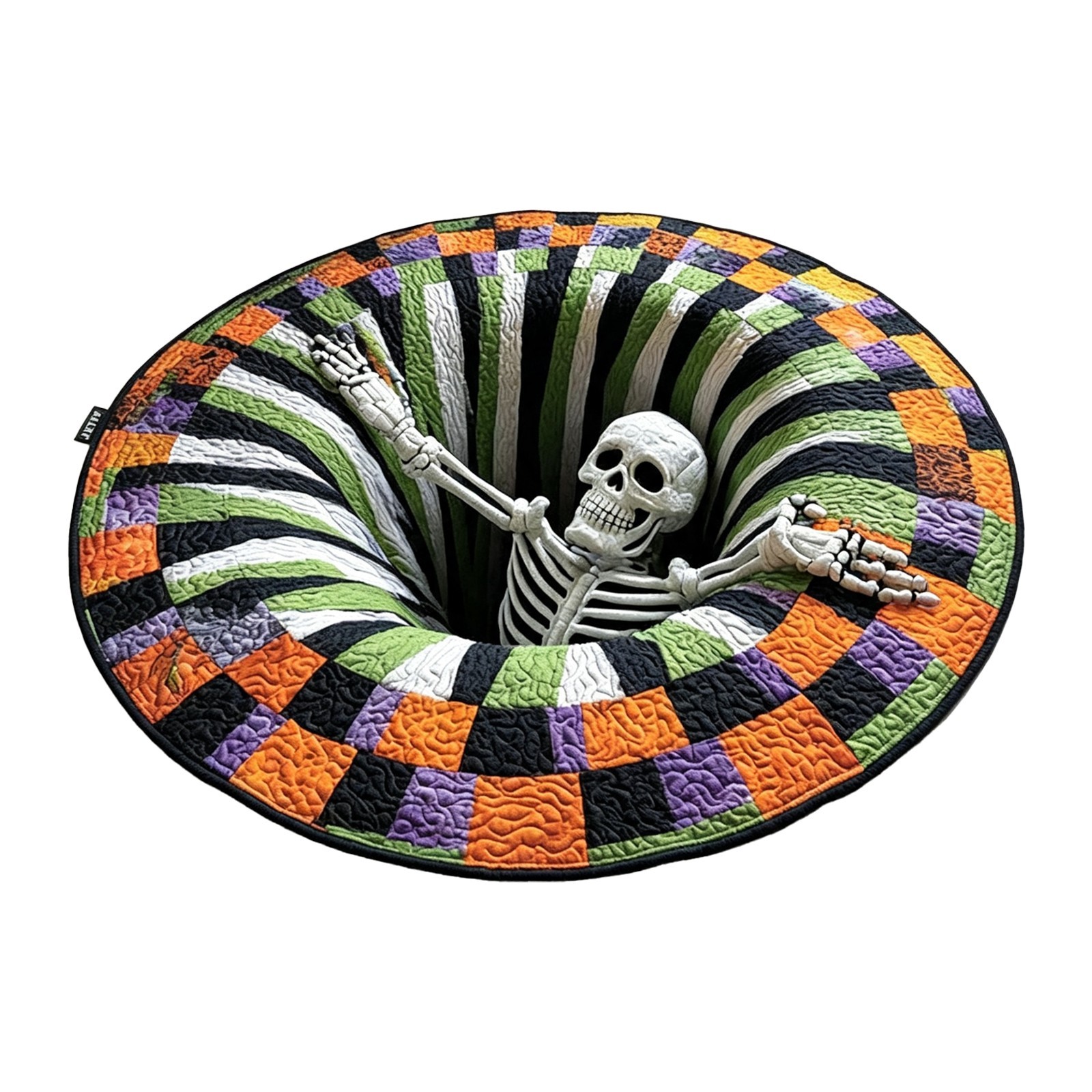 3D Skull and Pumpkin Swirl Pattern Halloween Rug – Non-Slip Indoor Home Decor
