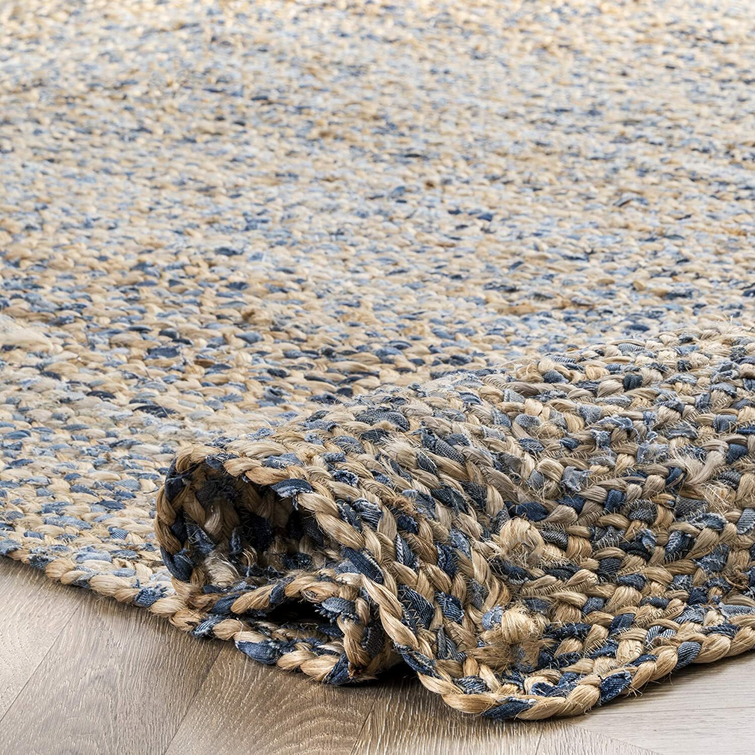 Rug Natural Denim Jute Braided Style Reversible Carpet Modern Rustic Look Rug
