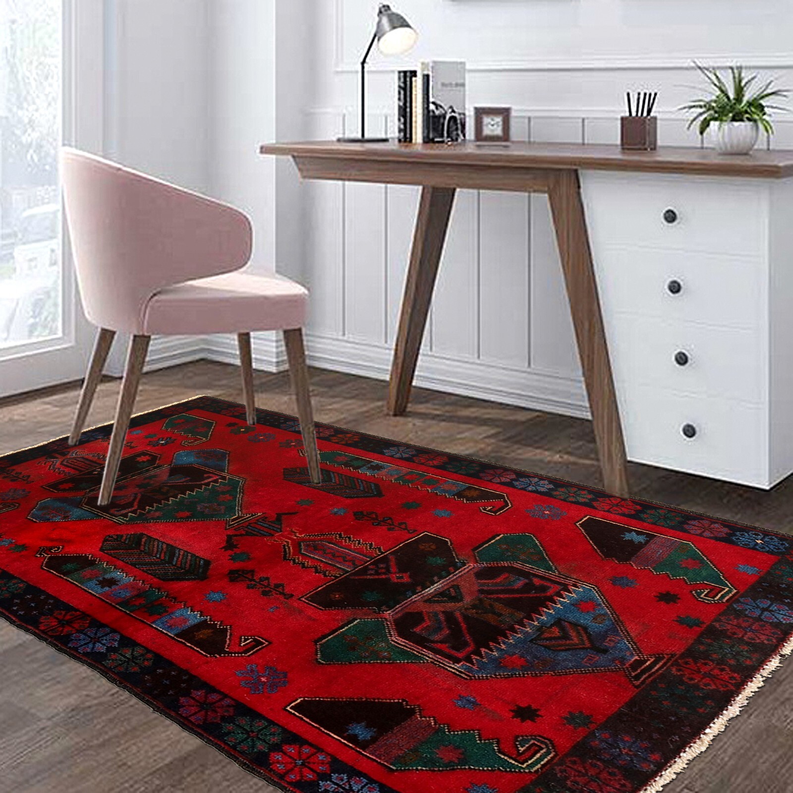 Handmade Tribal Traditional Red Rectangular Area Wool Carpet 2’8×4’5 ft. R13647
