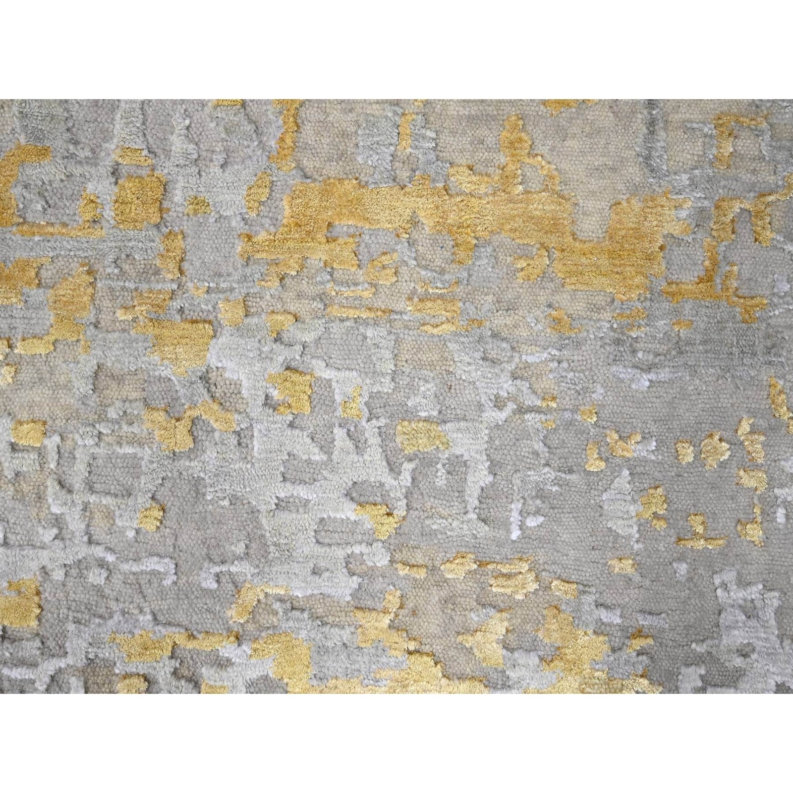 12’x14’9″ Beige Abstract Design Wool and Silk Hand Knotted Oversized Rug R10208