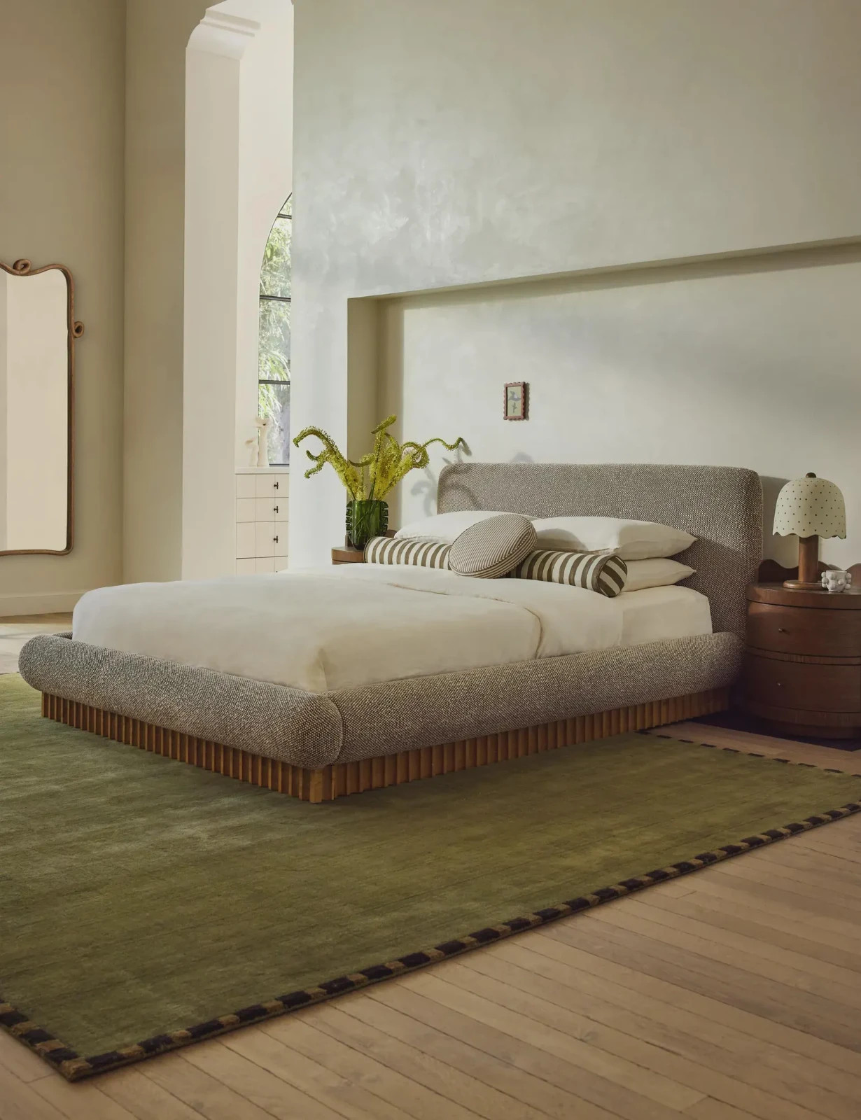 Hand Tufted Wool Rug: Olive Green, Modern Border, Minimalist Area Carpet 9×15