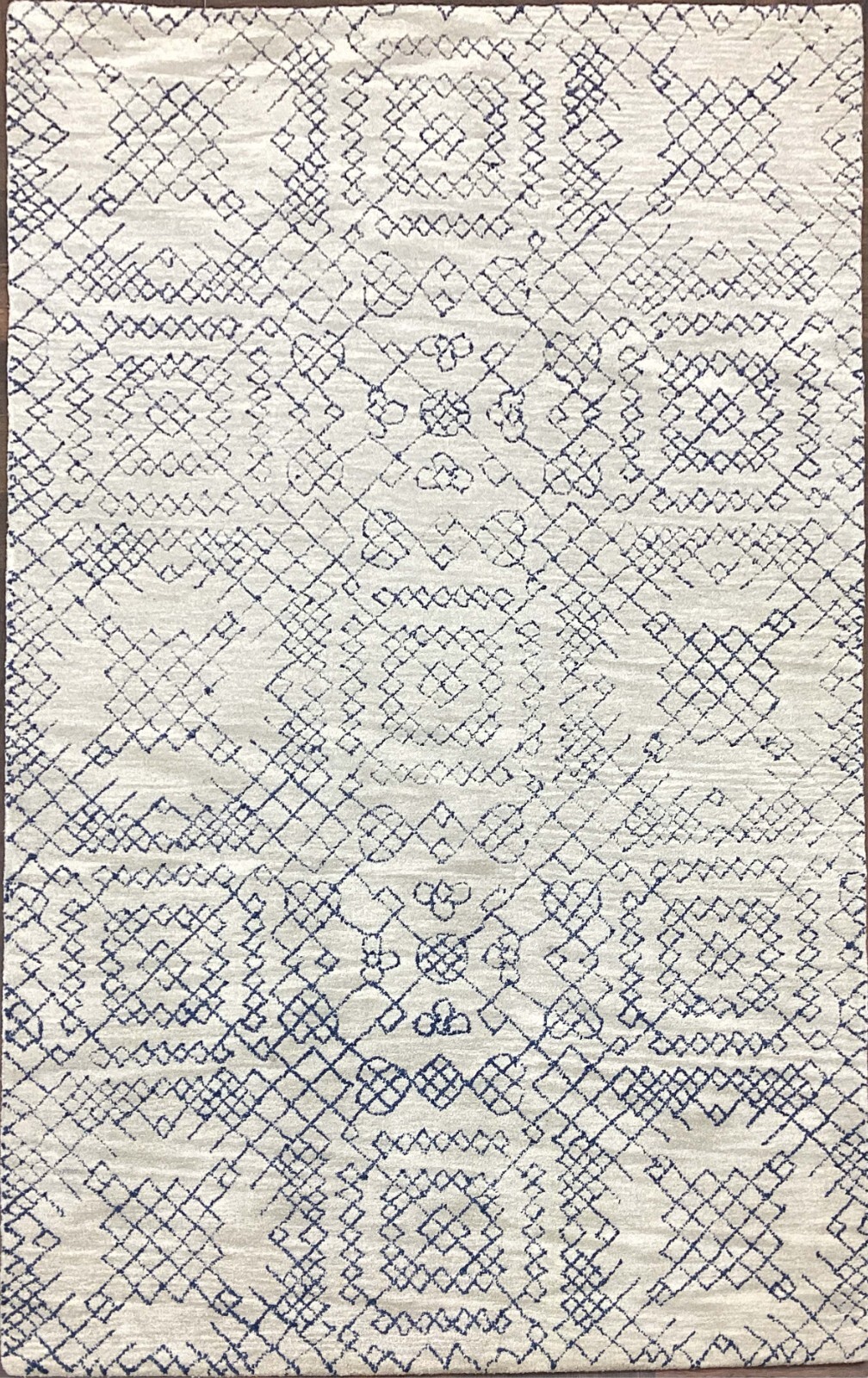 Azulejo-White Tufted Wool Handmade Area Rug Carpet for Home, Bedroom Living Room