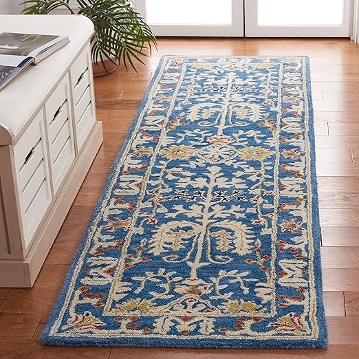 Antiquity Collection Runner Rug – 2’3″ x 8′, Dark Blue & Multi, Handmade Tradit
