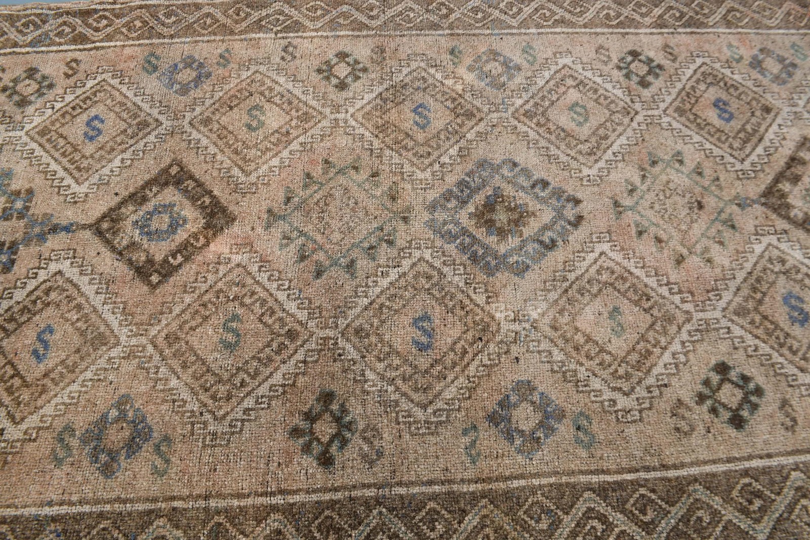 Turkish Vintage Rug, 5,3×8,2 ft Rug, Brown Blue Polka dot Rug