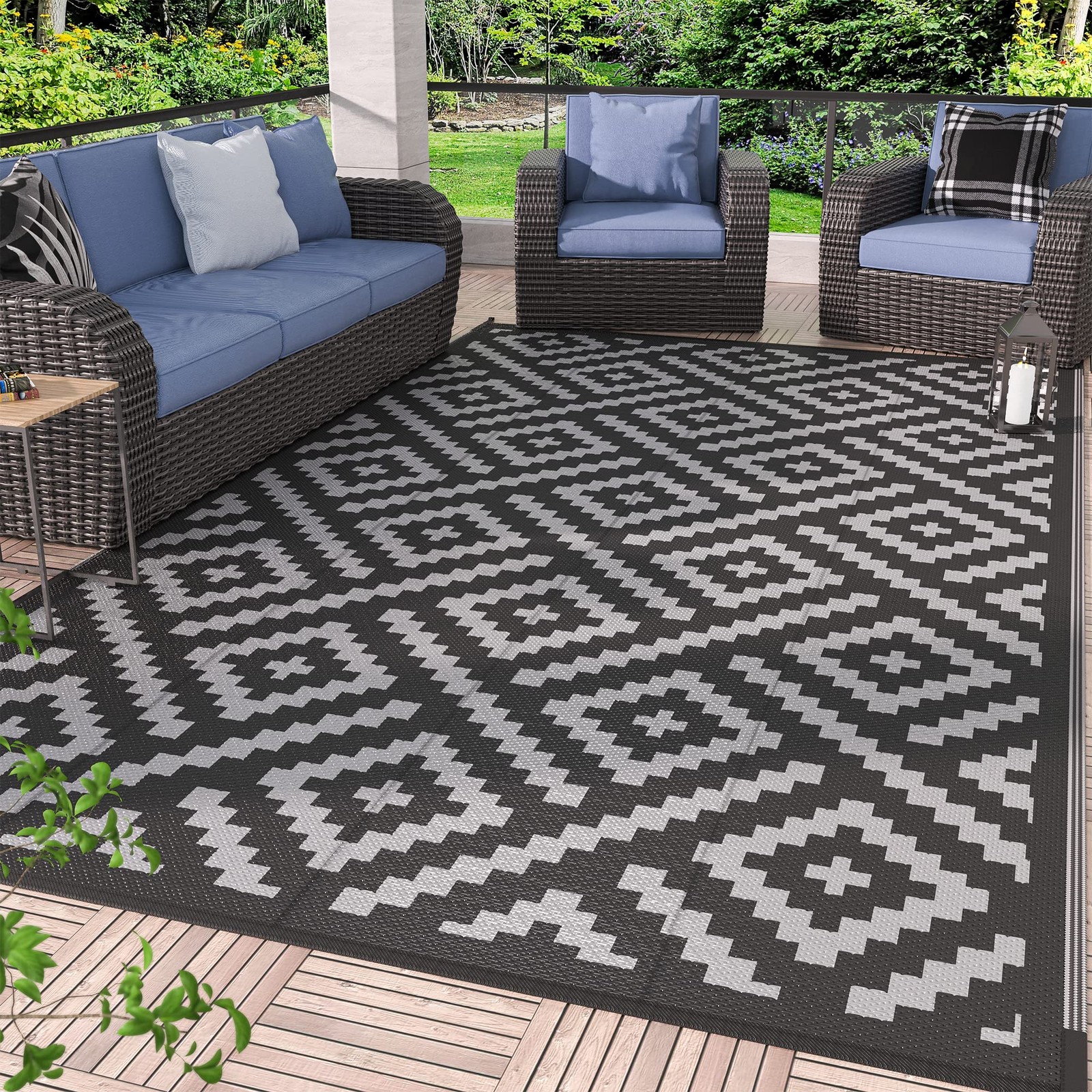 Outdoor Patio Rug 5×8 Waterproof Mat RV Camping Deck Camper Balcony Backyard Pla