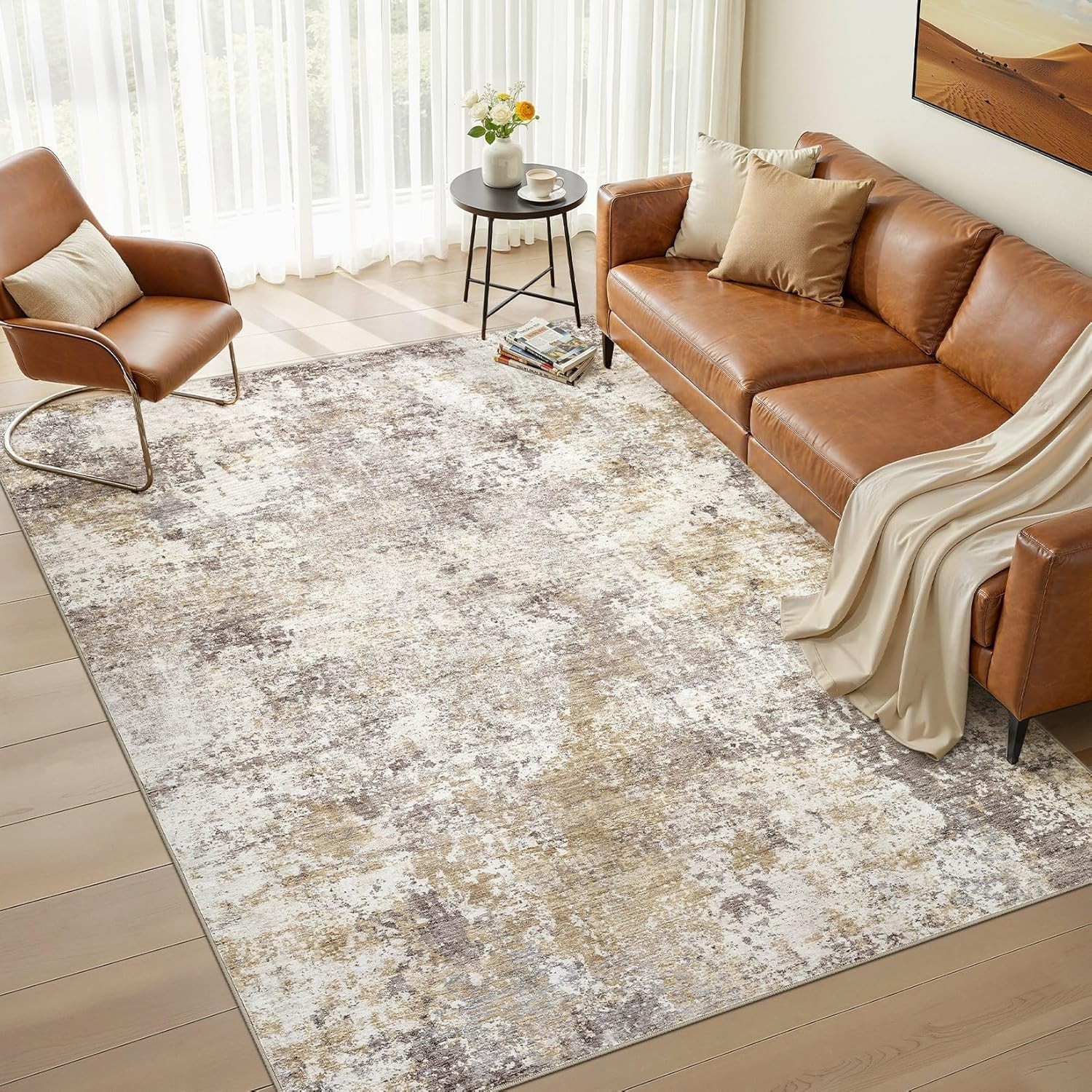 6X9 Modern Abstract Washable Area Rug – Non-Slip Backing for Kid & Pet Safety