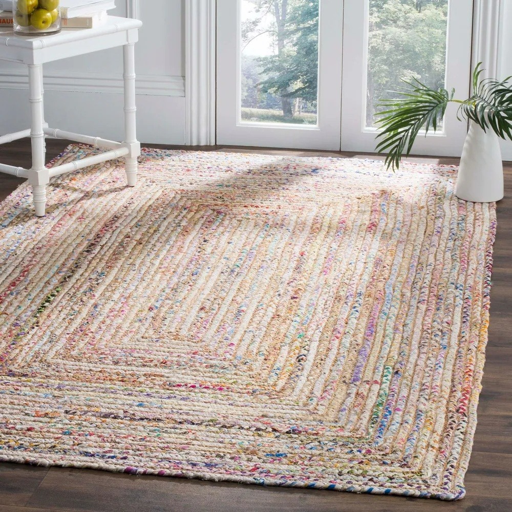 7 Ft Square Rug Area Cape Cod Jute Handmade Multi Color Weave Coastal Nautical