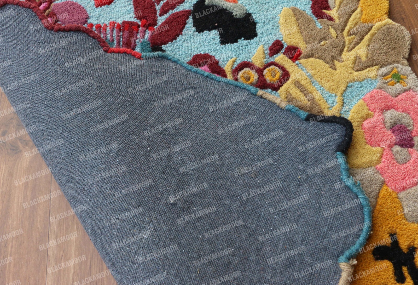 Colorromance Jardin Blue Woolen Area Rug Pefect For Home Decor Floral Carpets