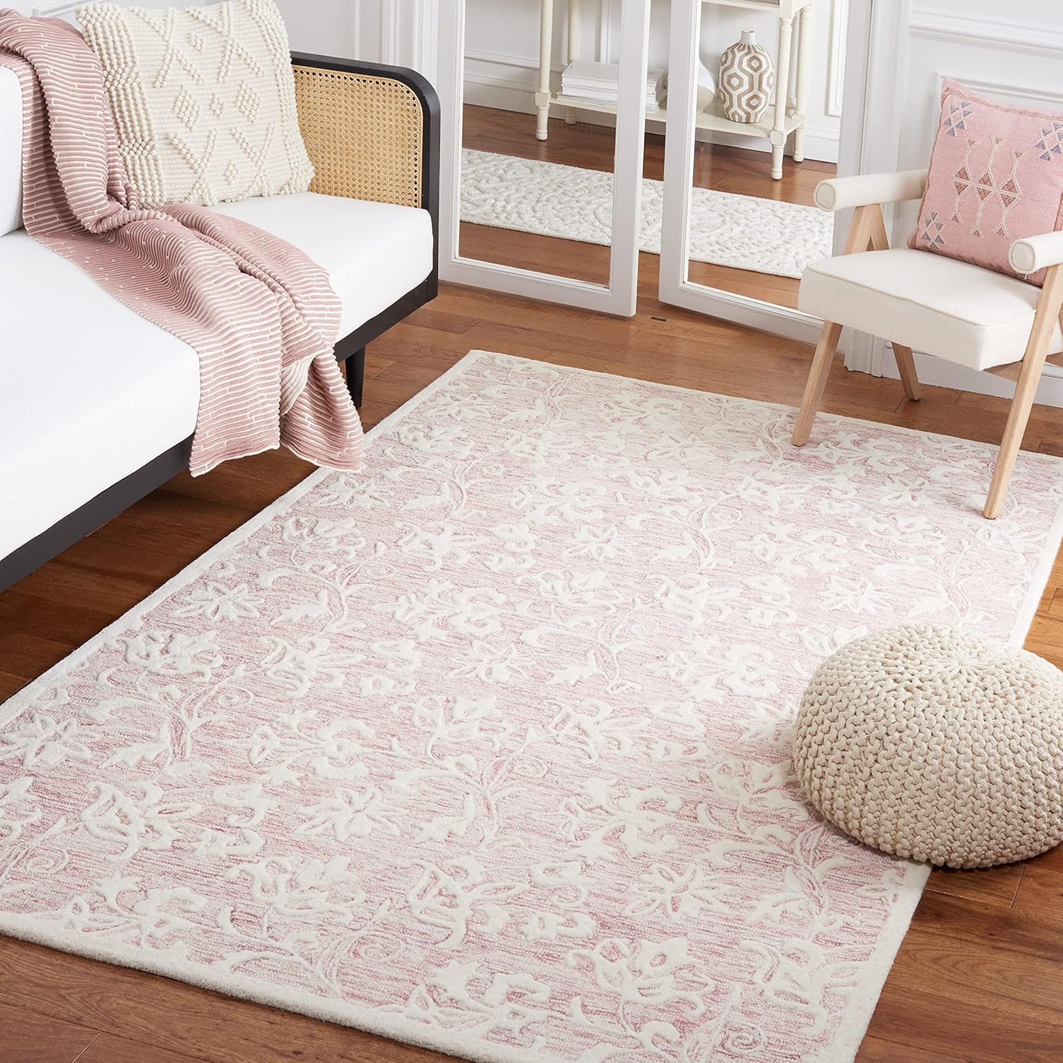 Handmade Wool Area Rug 8×10 – Metro Collection Pink & Ivory for Any Room