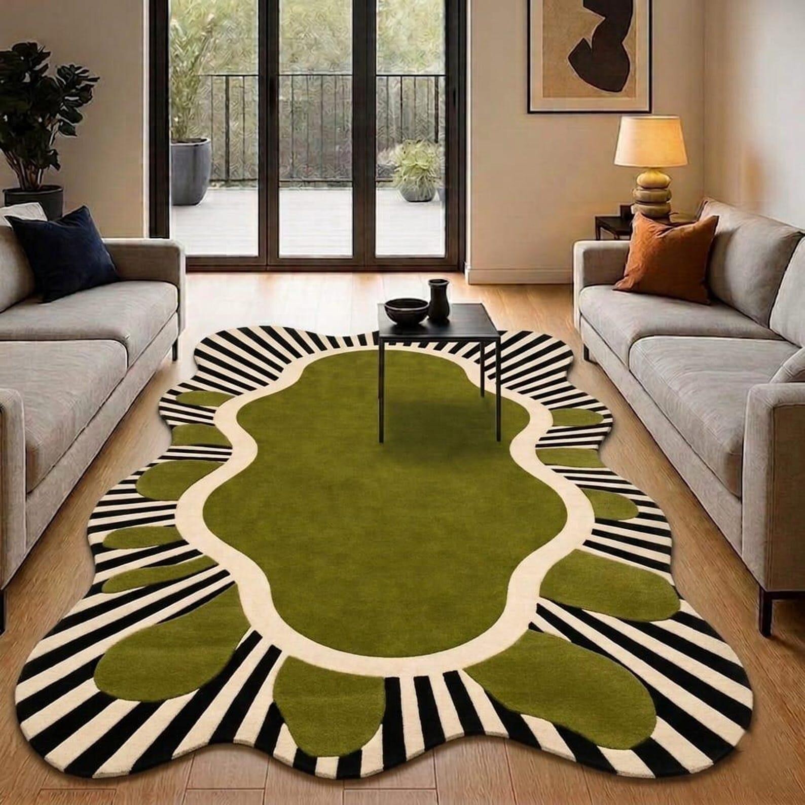 Modern Hand Tufted Carpet Custom Size Floor Rug Irregular Sunburst Wool Rug