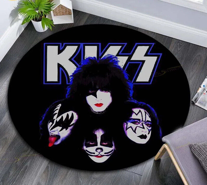 Kiss Rock and Roll Round Rug Slip Rug Carpet Non-slip Area Rug Floor mat
