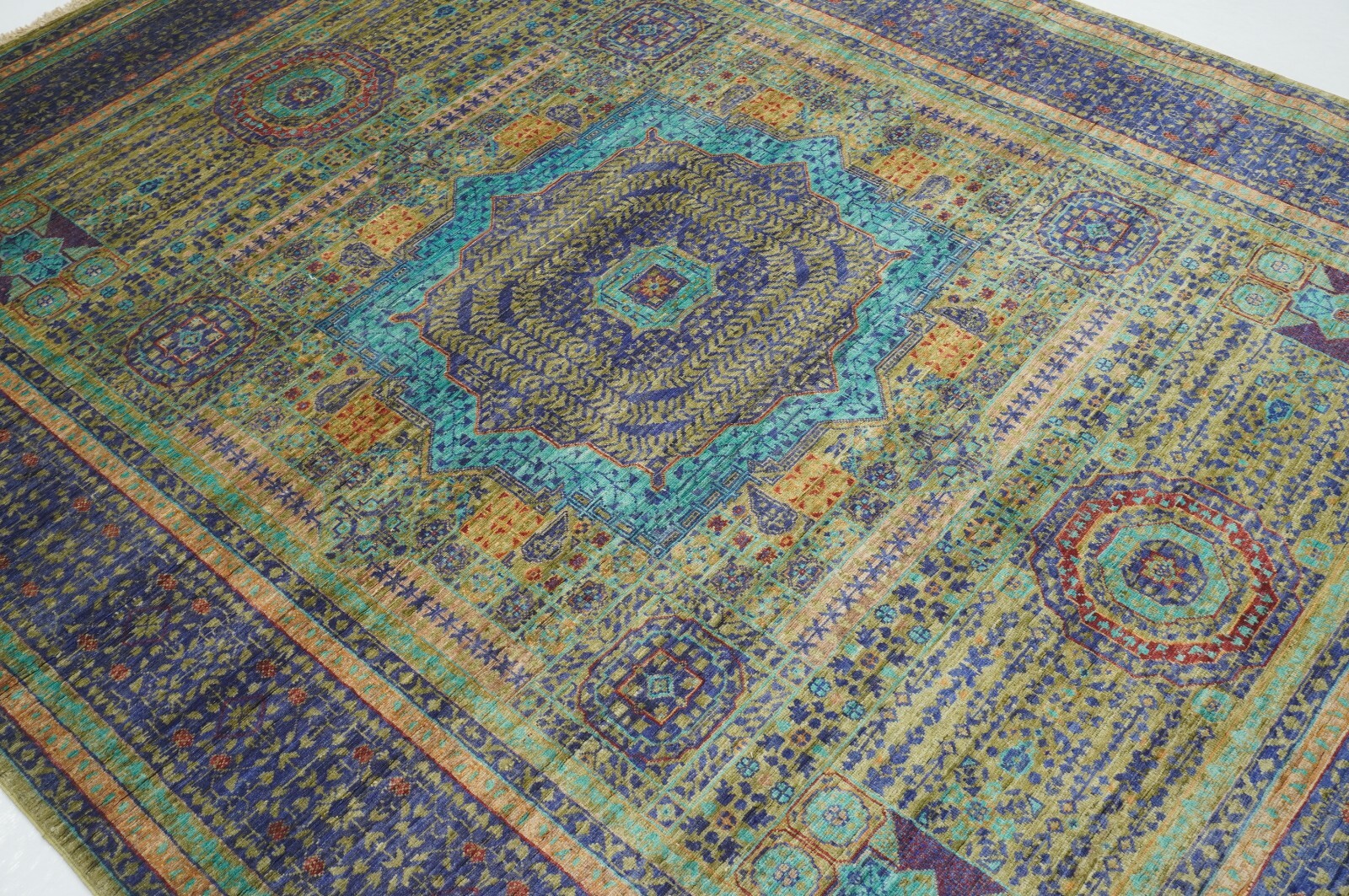 6×8 ft Green Mamluk Afghan Hand Knotted Veg dyes Wool Medallion Rug