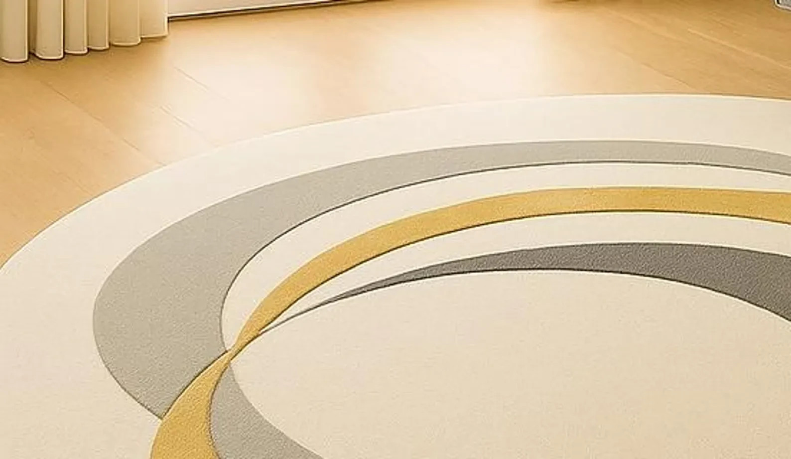 Hand-Tufted Wool Round Rug | Gold & Grey Geometric Design