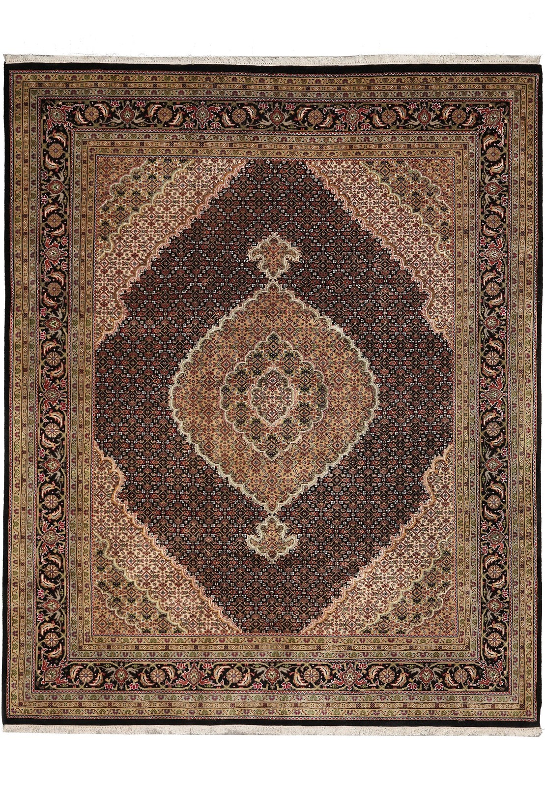 8.2 x 9.9 Beautiful Quality Wool and Silk Handmade Mahii Tabriiz Rug #F-4466