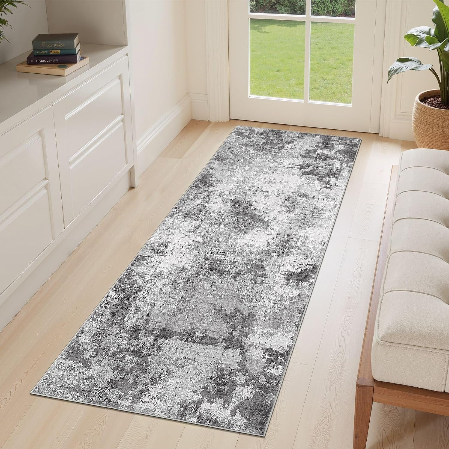 Abstract 9X12 Area Rug: Machine Washable Non Slip Ultra Thin Low-Pile Carpet, So