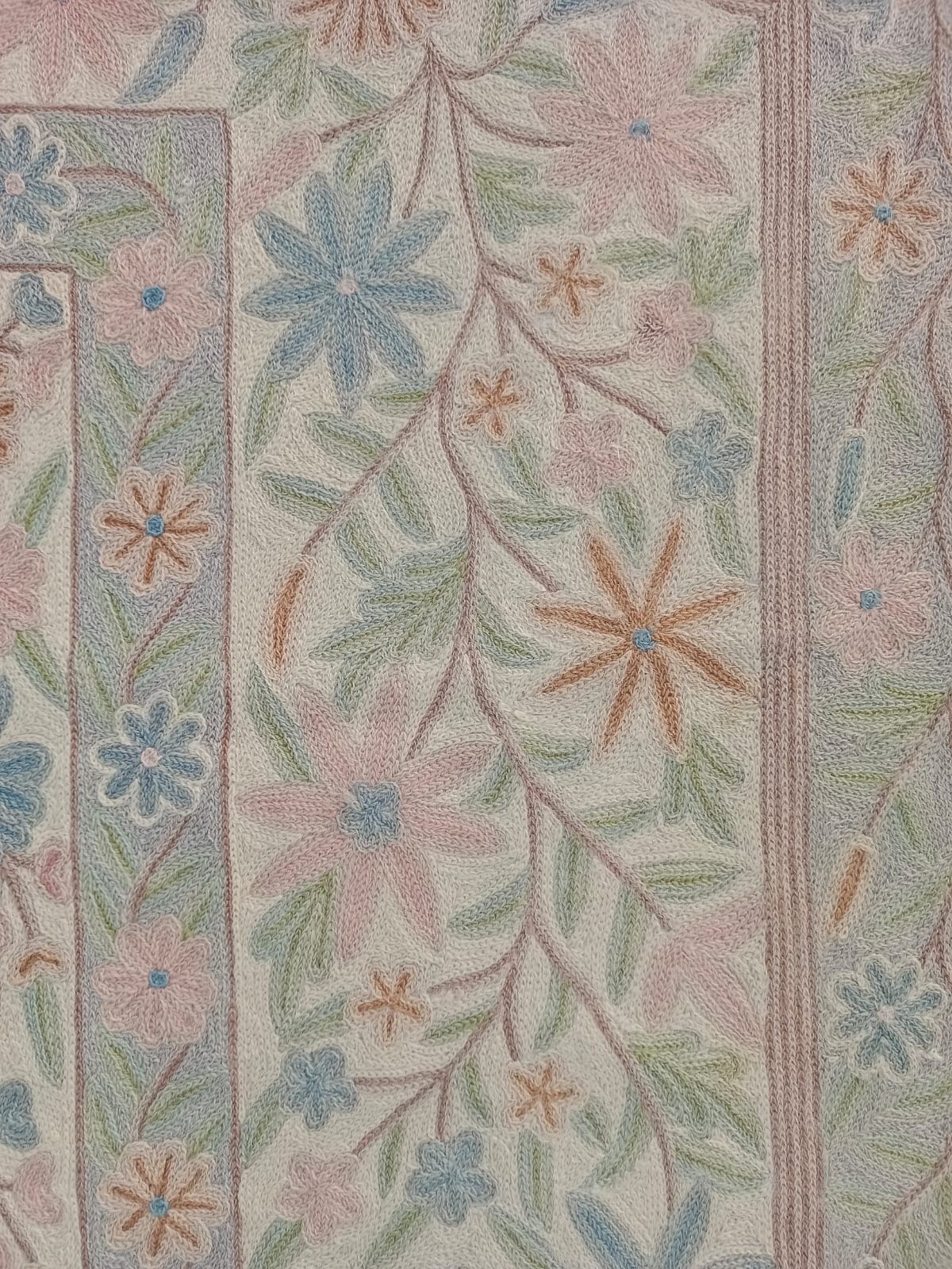 Vintage Amazing Kashmiri Chain Stitch Hand Wool Embroidered Rug Carpet FloorArea