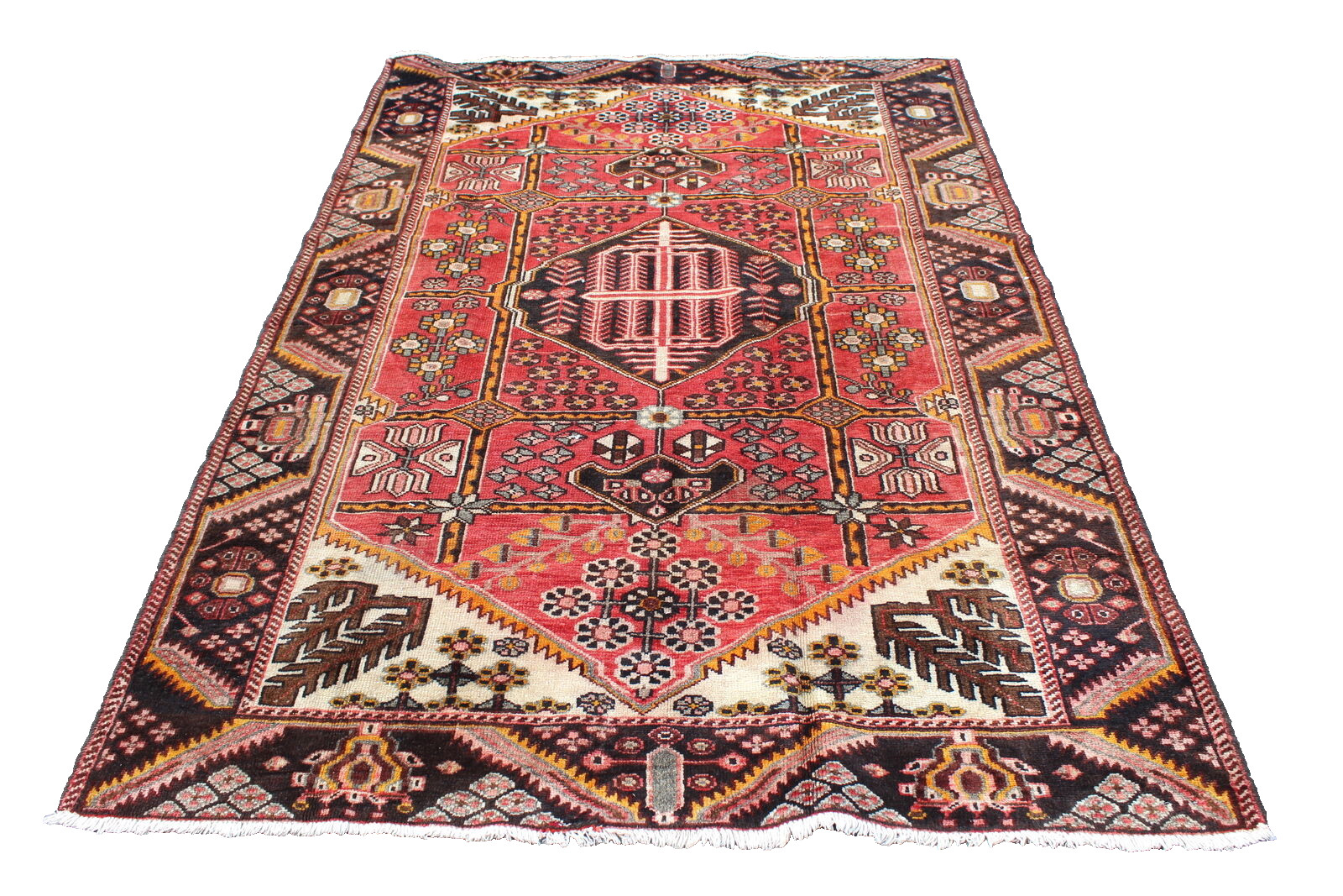 Tribal Geometric Pattern Turkish 4′ 3″ x 6′ 1″ Red Hand Knotted Area Rug