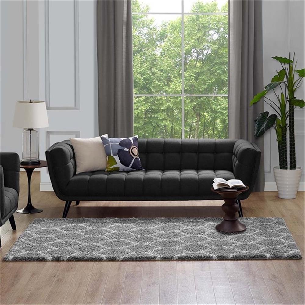 Modway Solvea 5′ x 8′ Moroccan Trellis Shag Area Rug in Gray and Ivory