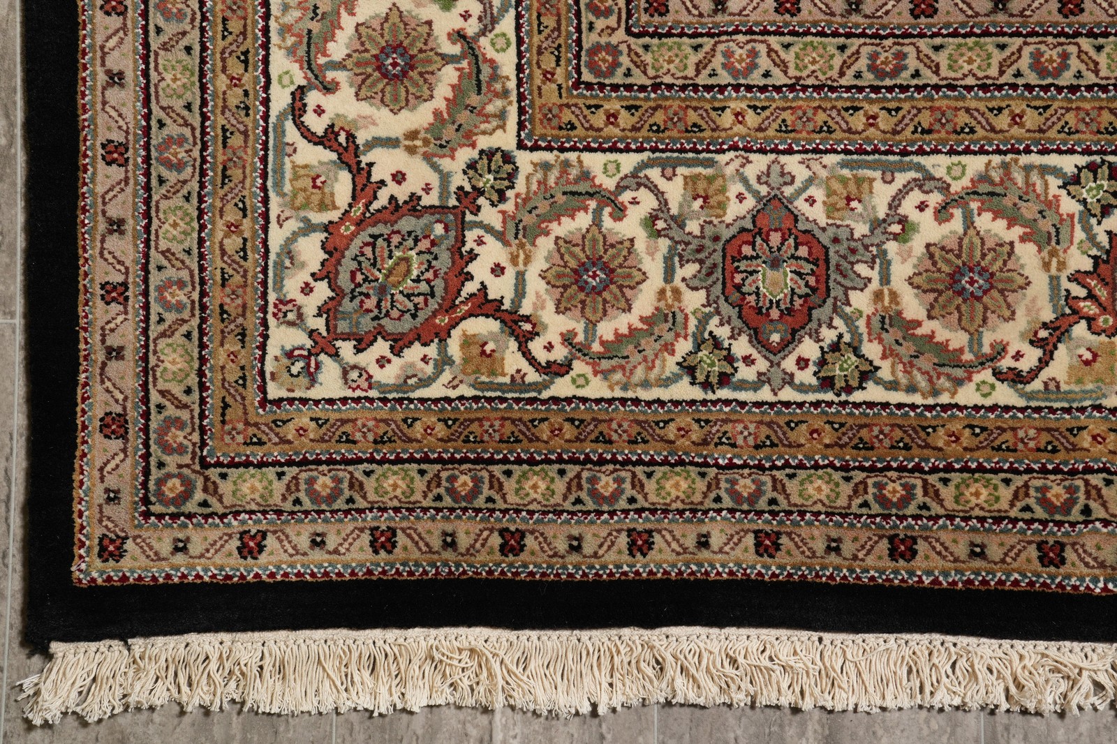 8 x 10.2 Black Tabriiz Mahii Quality Handmade Rug #F-4476