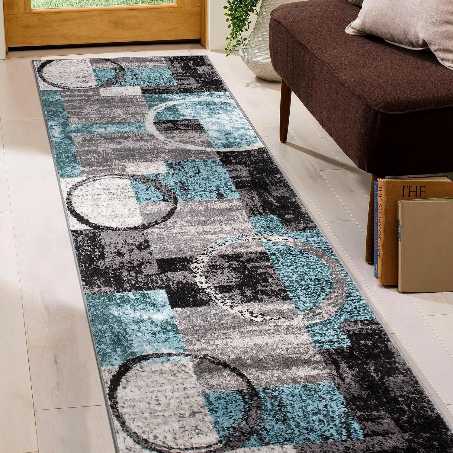 Contemporary Abstract Circle Design Soft Runner Rug 2′ X 7’2″ Gray