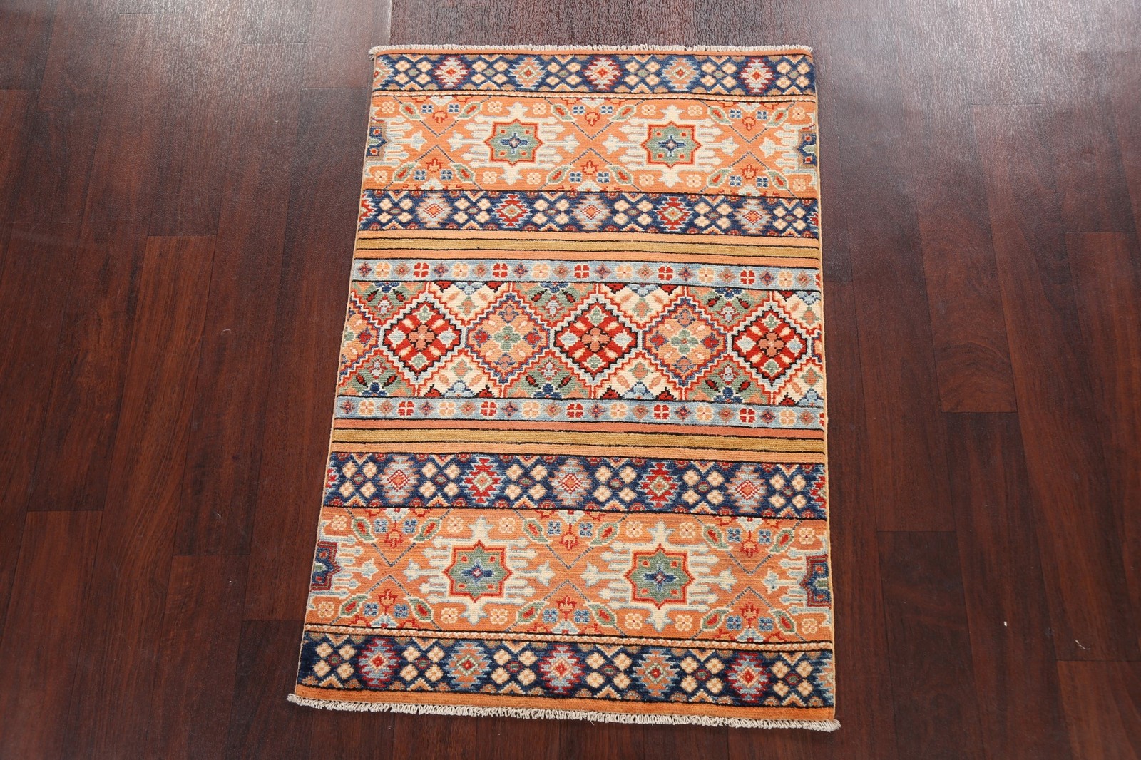 Boho Kazak Oriental Accent Rug 3×4 Hand-knotted Wool Geometric Pattern for Foyer