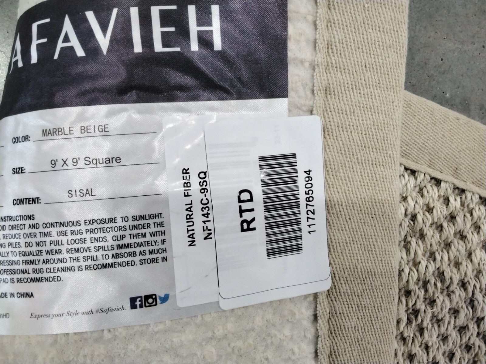 MARBLE / BEIGE 9′ X 9′ SQ Stained Rug, Reduced Price 1172765094 NF143C-9SQ