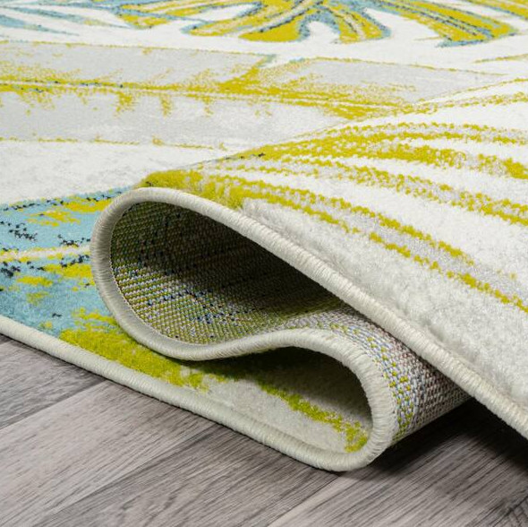 Jonathan Y Monstera Ivory/Green 2 ft. x 8 ft. Tropical Leaves Runner Rug