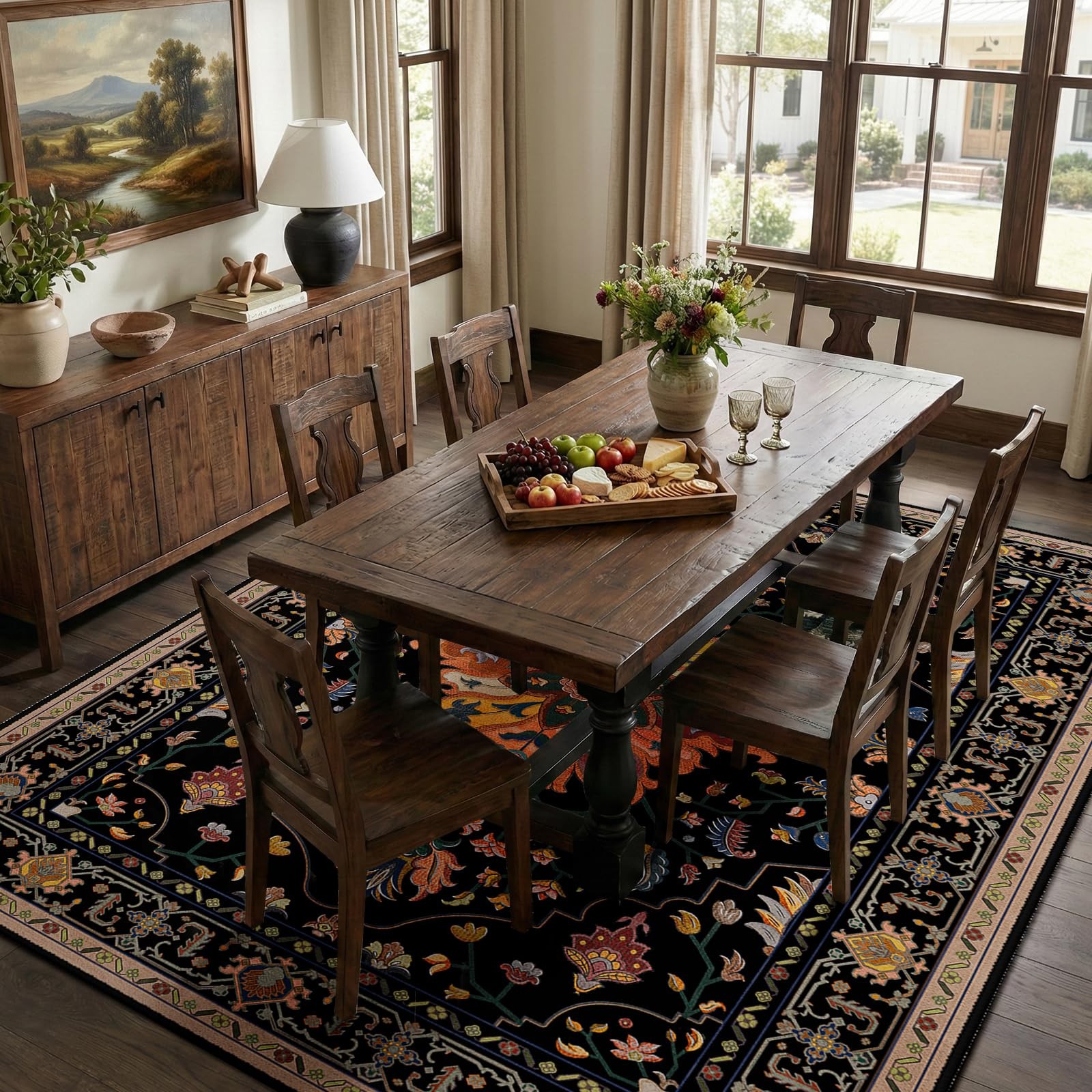 RELEANY Area Rugs 5’x7′ Washable 5′ X 7′ (Rectangular), Black/Colorful