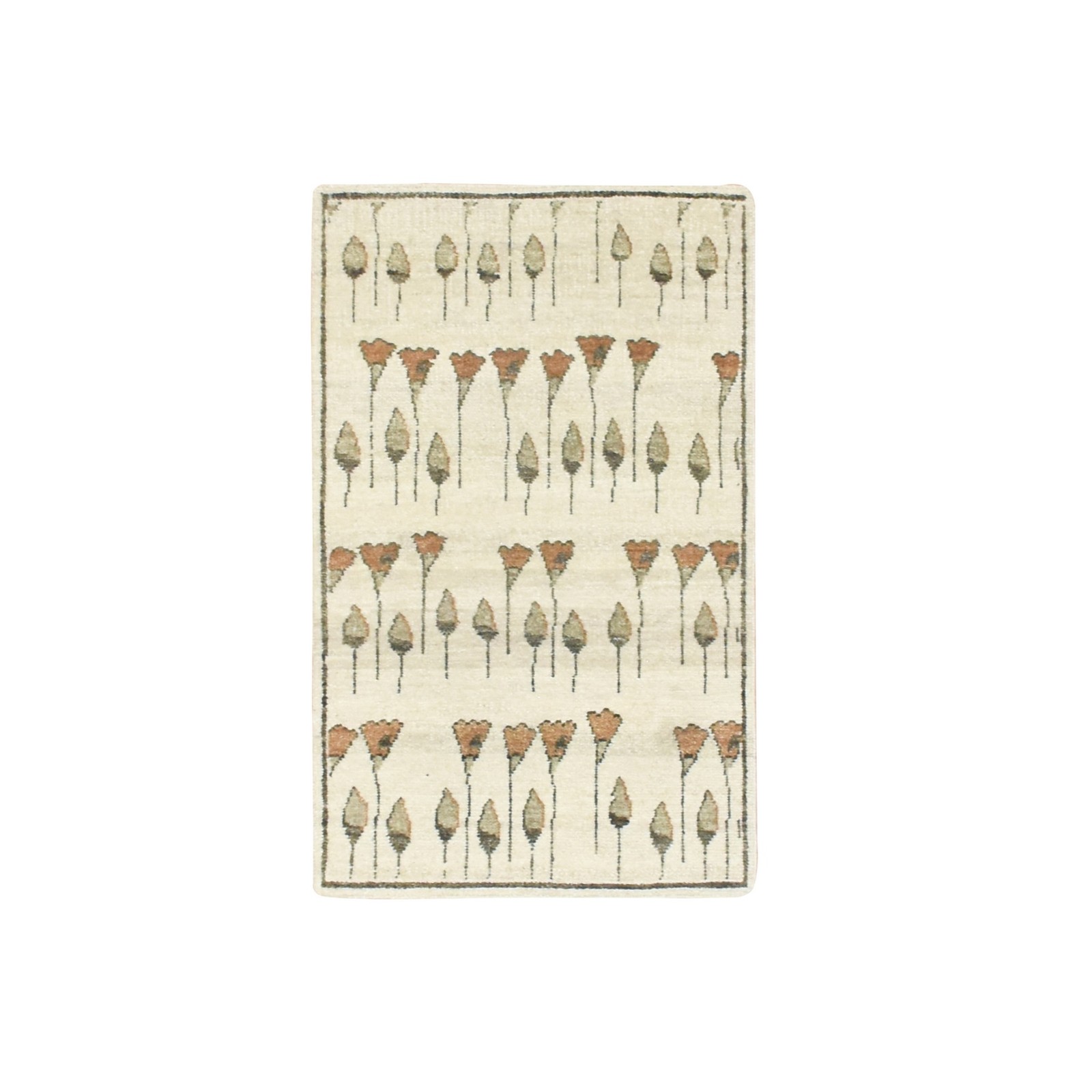 Hand Knotted Rug 2’2″x3’5″ Tan Color Flowers Repetitive Design Wool Mat 75855