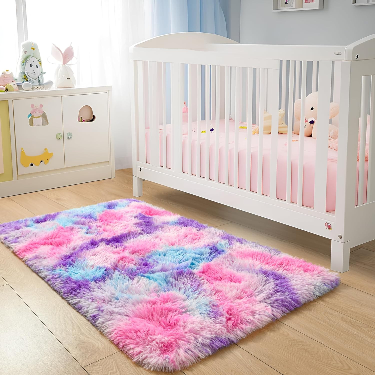 Soft Rainbow Rug for Girls Room, Cute Fluffy Girls Bedroom Rugs, 2×3 Feet Shaggy