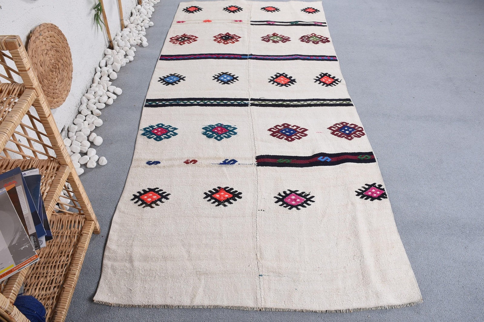 Vintage Turkish Rug 3,6×8 ft (111×243 cm), Kilim White Southwestern Rug