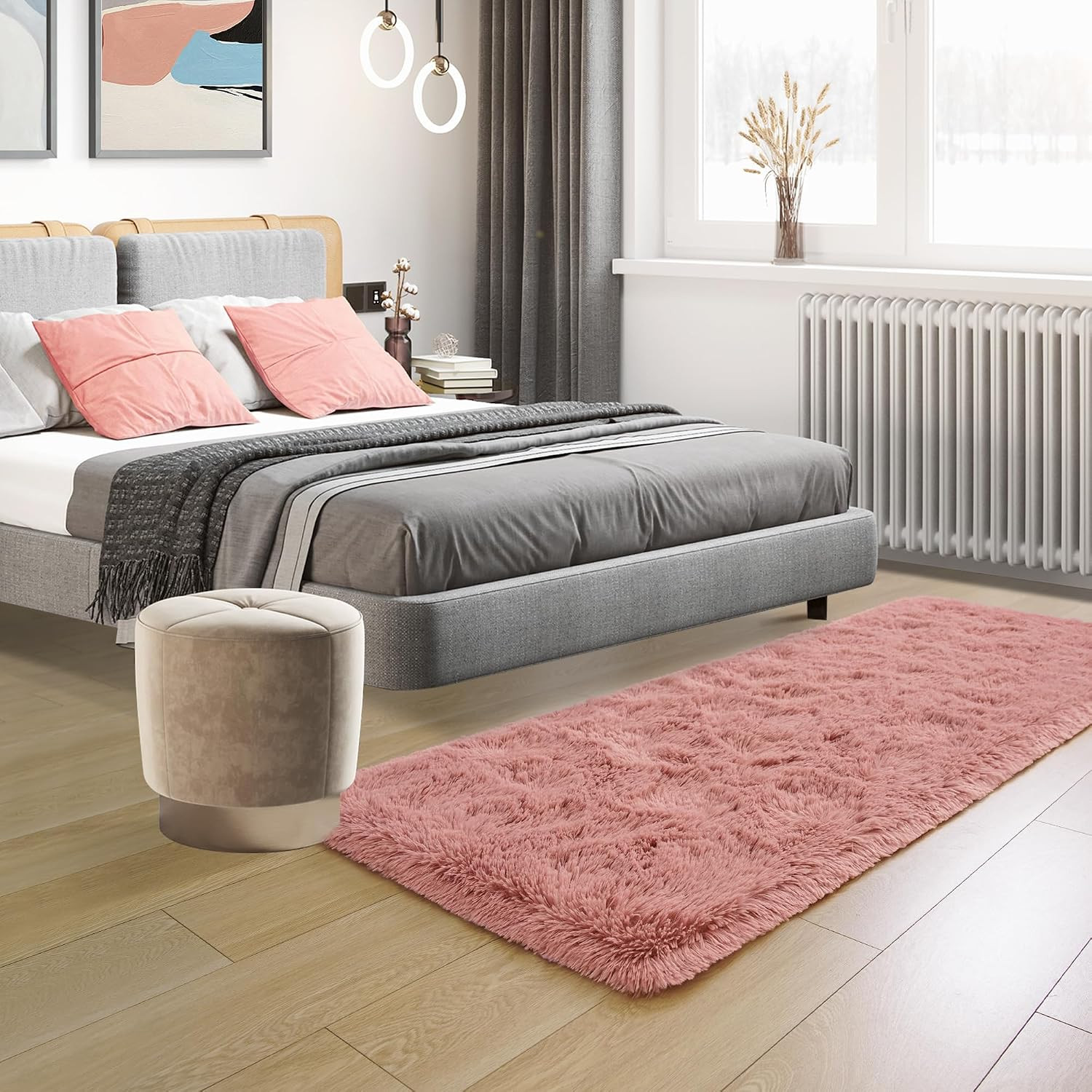 Tepook Soft Runner Rugs for Bedroom 2×6 ft with Rubber Backing, Blush Fluffy Rug