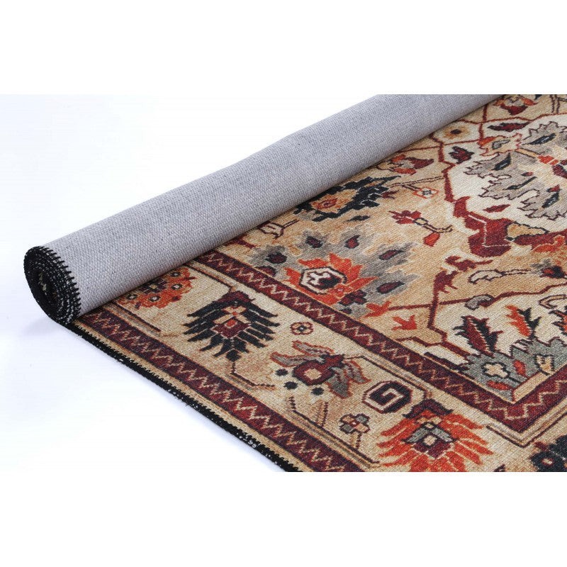 Traditional Beige Red Orange Black Floral Rectangle Area Rug 200×290 cm
