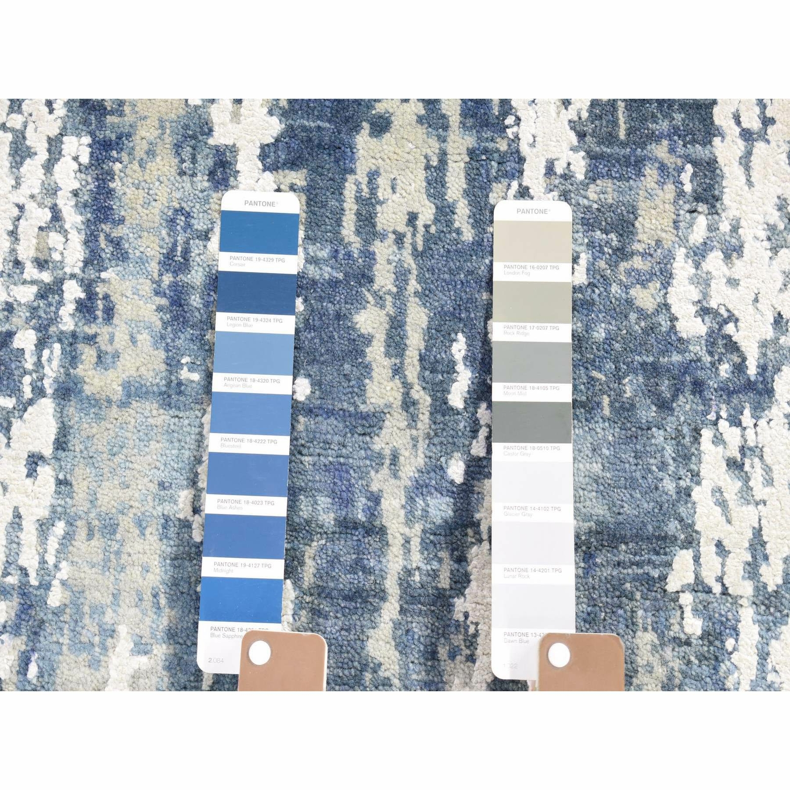4’1″ x 10’2″ Wool and Silk Hand Knotted Blue Abstract Design Runner Rug R66963