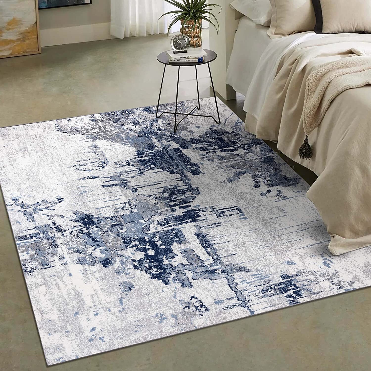 Contemporary Area Rug Blue Abstract Modern Rug Top Quality Carpets Premium Rugs