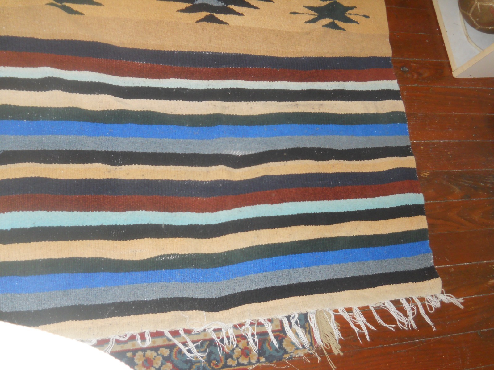 Vintage Hand Woven Zapotec Wool Rug Colorful Southwestern Tapestry 80 x 44
