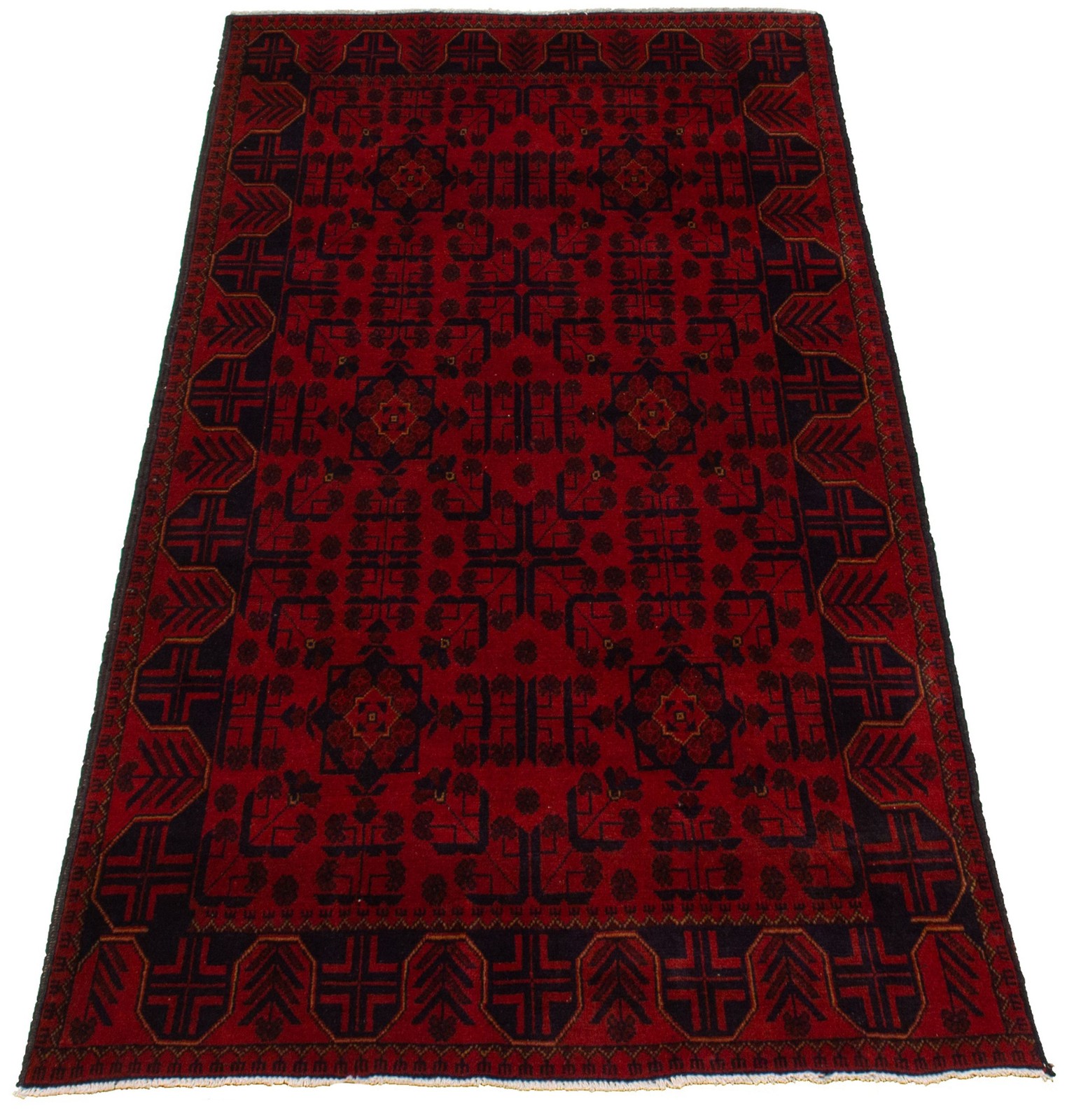 Traditional Hand-Knotted Geometric Area Rug 4’0″ x 6’4″ Oriental Wool Carpet