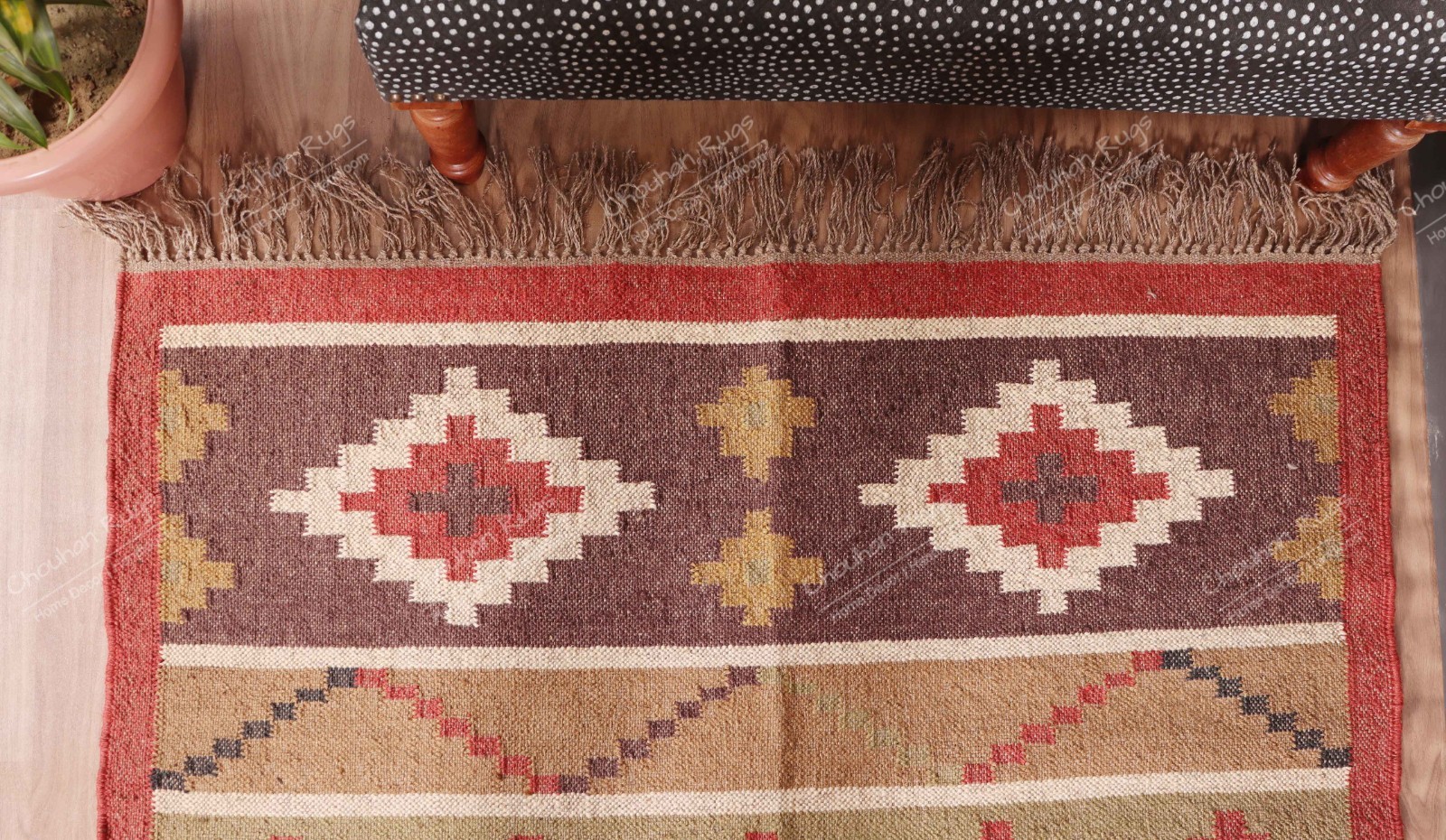 Handmade Wool Jute Rug Boho Tribal kilim Area Rug Handwoven living room rugs