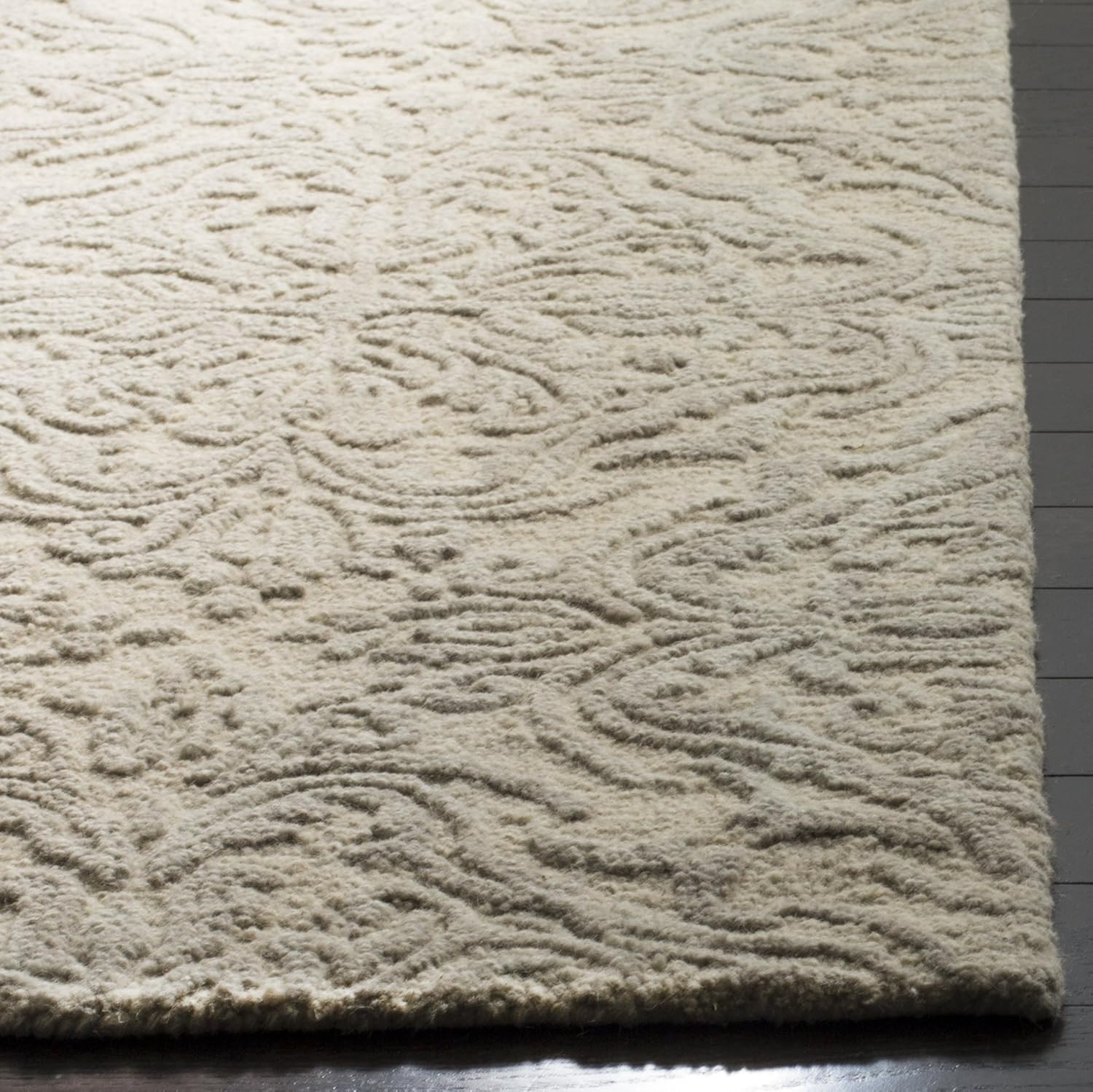 Blossom Collection 2’3″ x 12′ Ivory/Grey Handmade Wool Runner Rug
