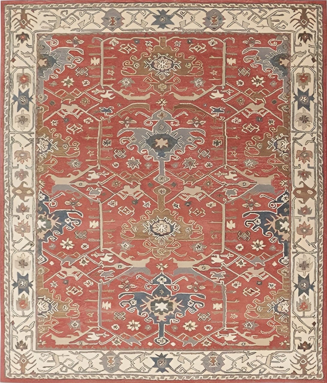 Hand Tufted Multi Red Traditional Wool Area Rug Handmade Carpet For Home Decor