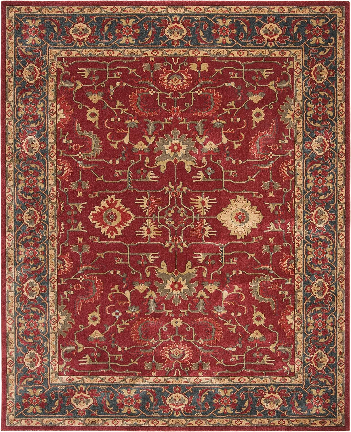 Mahal 8′ x 10′ Area Rug, Red & Navy, Traditional Design, Easy Care