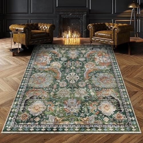 Durable 5′ x 7′ Washable Area Rug – Vintage Tribal Design, Child & Pet Friendly