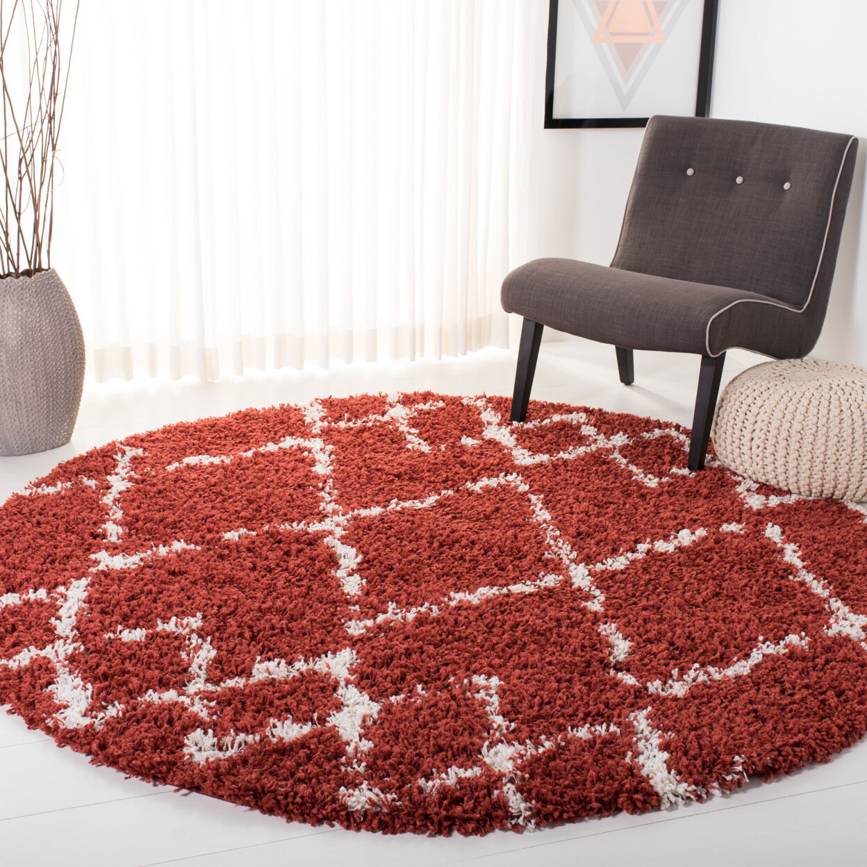 SAFAVIEH Pro Lux Shag Collection PLX434P Rust / Creme Rug